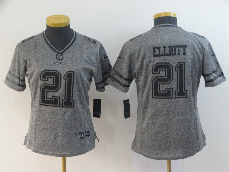 Women Dallas cowboys #21 Elliott Gray Stitched Gridiron Limited NFL Jerseys